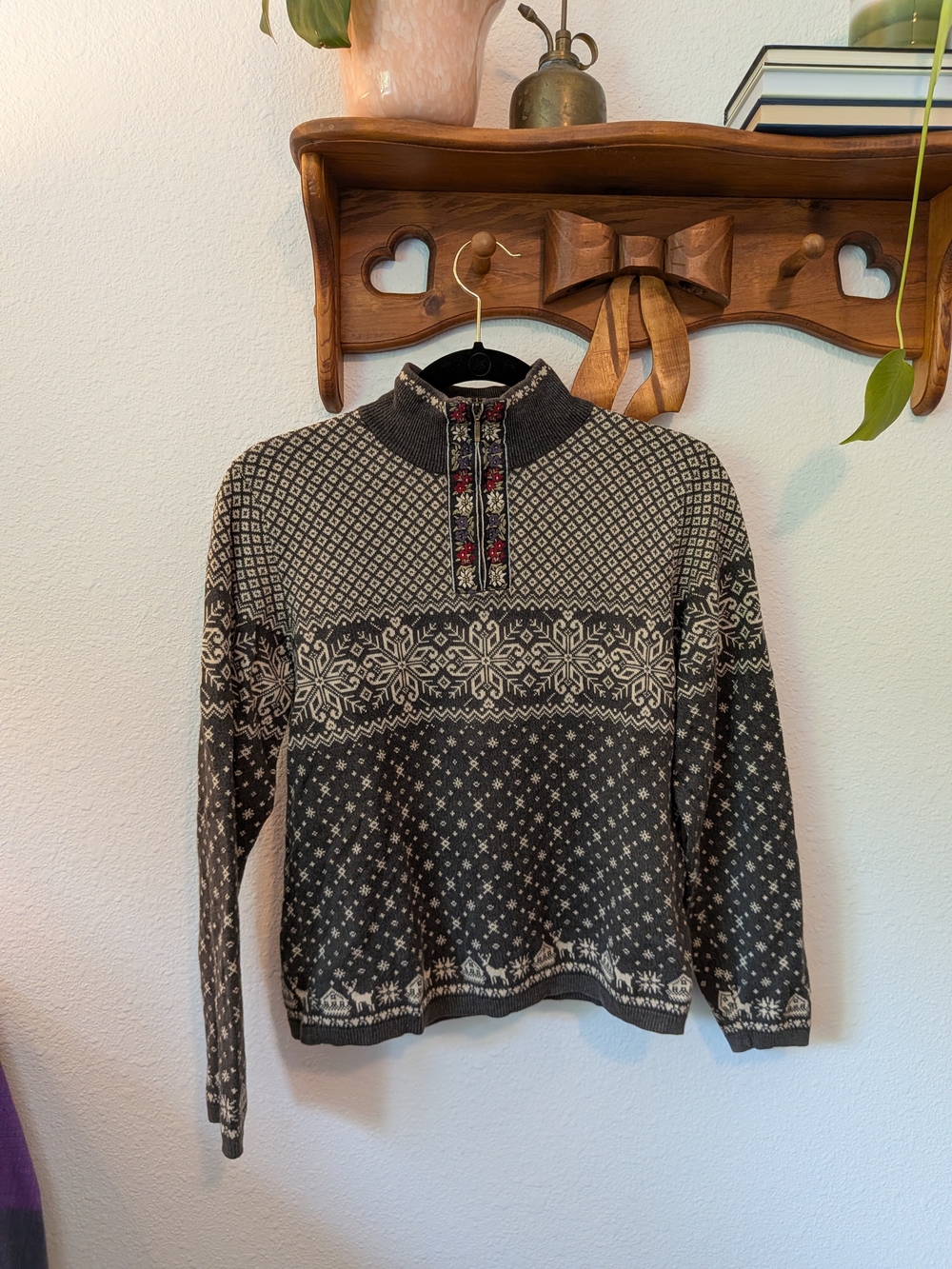 Woolrich Gray and Cream Fair Isle Half-Zip Sweater